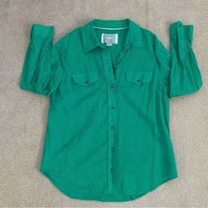 Anthropologie Maeve green polka dot button up top